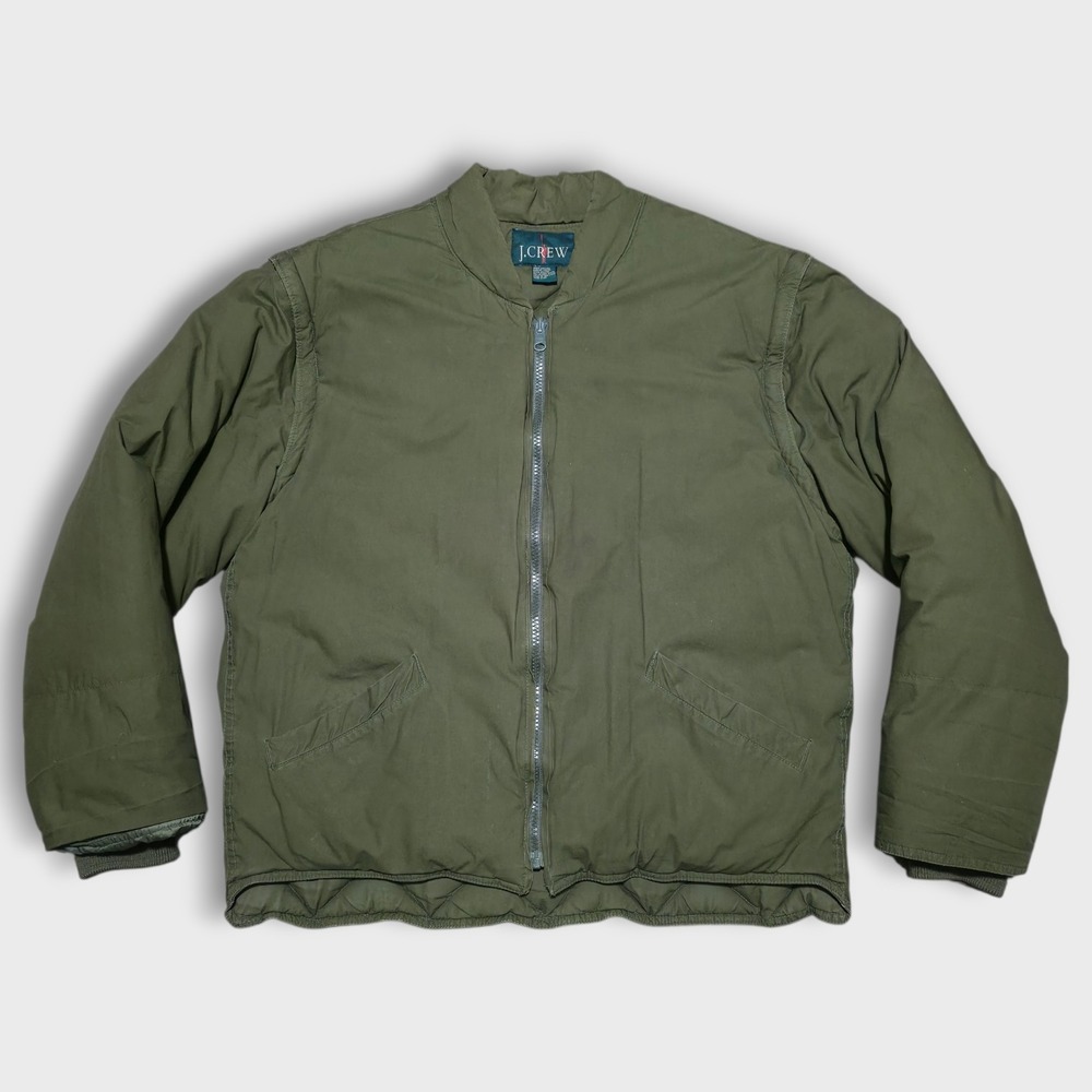 Vintage J Crew Oarsman Down Puffer Jacket Reversible Coat Vest Army Green Medium